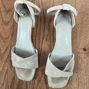 J McLaughlin light grey velvety sandal heels